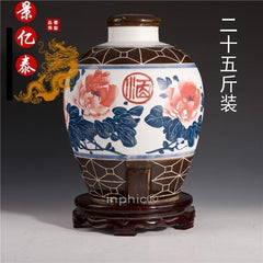 INPHIC-景德鎮二十五斤青花陶瓷酒瓶 25斤密封酒壇 手繪荷花梅瓶 帶龍頭