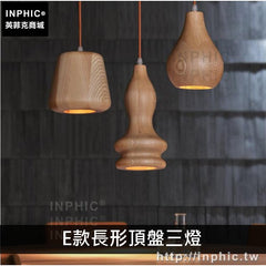 INPHIC-單頭藝術吧臺簡約燈具創意三頭吊燈復古木頭吊燈實木餐廳-E款長形頂盤三燈