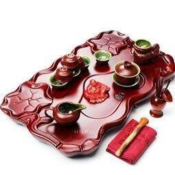 INPHIC-陶瓷 金剛釉 木製茶盤 整套茶具套裝 功夫茶具 雙蓮藕套裝