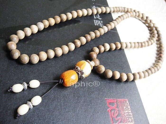 INPHIC-古金絲楠木念珠108粒8mm 楨楠金絲楠木項鏈佛珠配蜜蠟香珀墜子