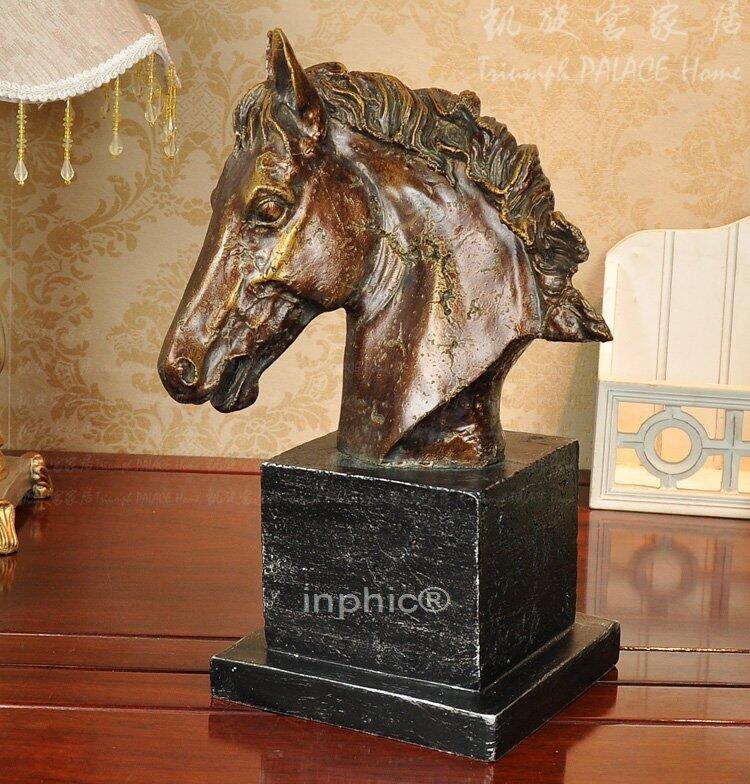 INPHIC-歐美風格復古銅馬頭擺飾 客廳板房裝飾品樹脂工藝品