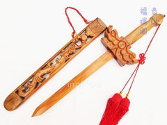 INPHIC-60鏤空雙龍 開光正宗桃木劍 消災避邪化煞 木雕劍