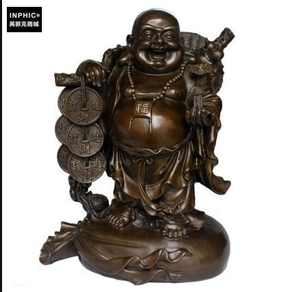 INPHIC-佛像 開光純銅彌勒佛擺件家居裝飾品彌勒佛辦公室招財金幣佛工藝品
