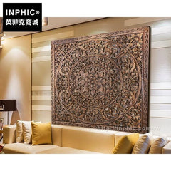 INPHIC-東南亞鏤空雕花方形客廳木質泰國背景牆木雕壁掛