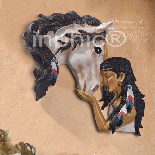 INPHIC-歐式立體壁畫 印第安少女與馬牆飾 掛飾 壁飾