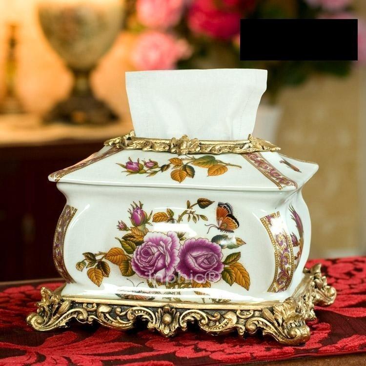 INPHIC-歐式奢華裂紋 陶瓷樹脂精美紙巾盒 桌擺家居裝飾擺飾