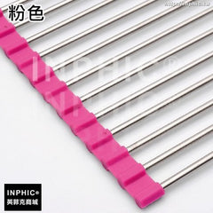 INPHIC-瀝水架碗碟架收納架可折疊式不鏽鋼架子廚房瓜果蔬菜創意擺放架-粉色