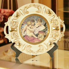 INPHIC-歐式陶瓷裝飾盤 書架飾品 天使裝飾坐盤 掛盤 描金 復古