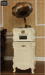 INPHIC-歐式復古大喇叭留聲機復古黑膠電唱機老式藍牙-象牙白色（標準托盤Cd機）