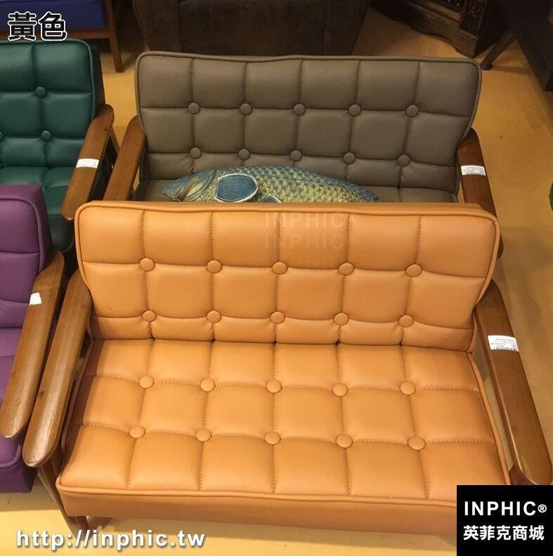 INPHIC-復古木質兒童雙人小沙發皮革凳子兒童房家俱收納凳幼兒攝影道具-黃色