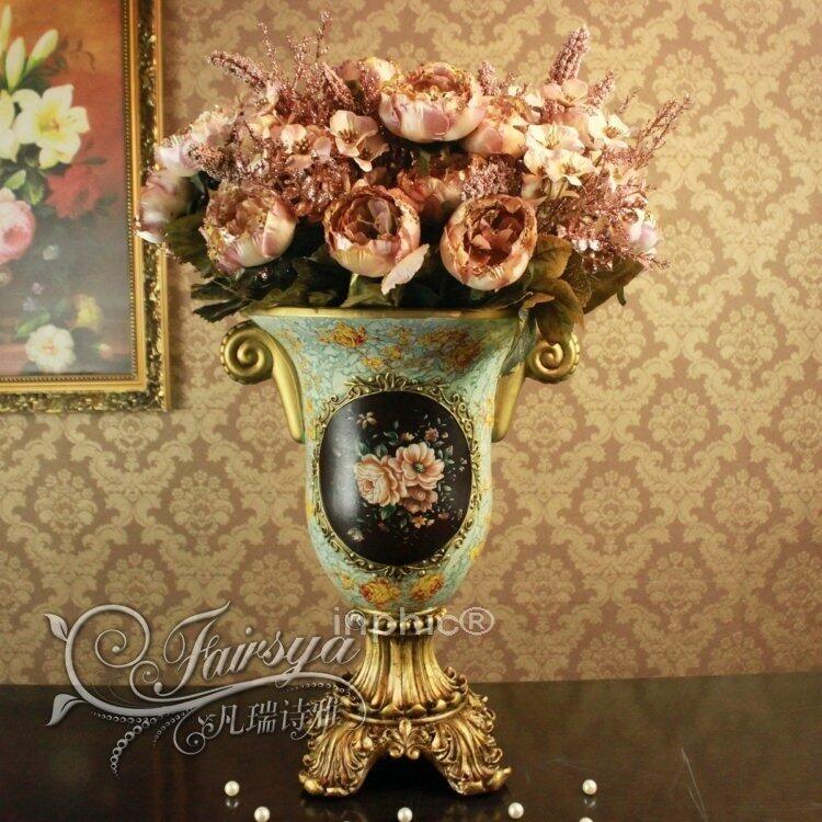 INPHIC-歐式家居擺設裝飾仿真植物花卉絹花幻彩金粉花瓶花藝套裝