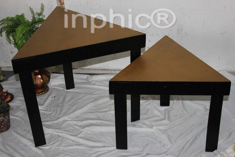 INPHIC-歐式風格家居飾品 仿舊工藝家居 木質金色凳子 三角凳2件套