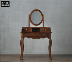 INPHIC-法式藝術風格雕刻彎腿梳妝桌 帶圓鏡座凳梳妝檯三件套-D款