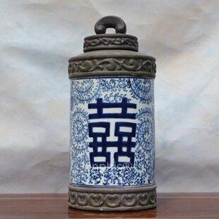 INPHIC-新古典中式青花陶瓷儲物罐 圓形收納罐擺飾 喜字罐帶蓋