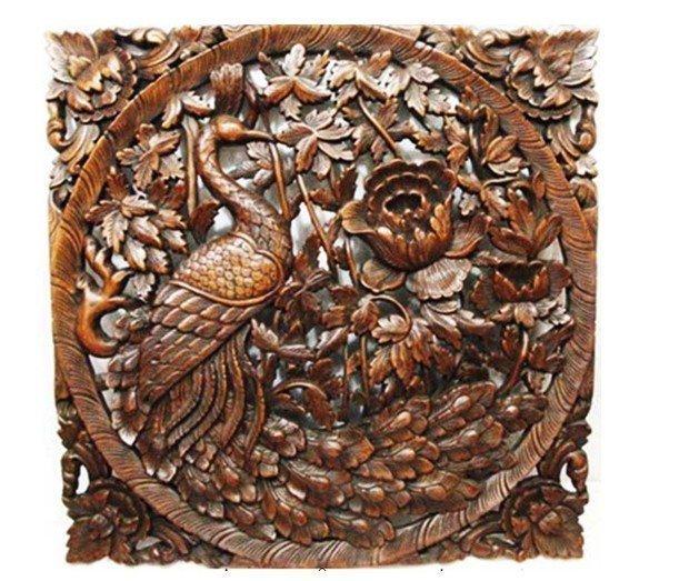 INPHIC-東南亞 家居飾品 泰國風格 木雕 掛飾 蓮花鏤空板 孔雀