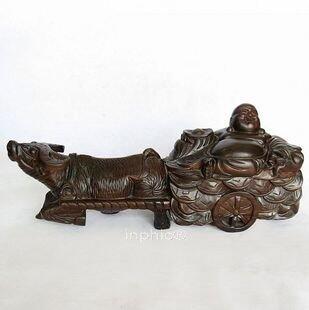 INPHIC-越南紅木工藝品木雕家居風水擺飾 彌勒佛笑佛 50牛拉佛