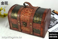 INPHIC-帶鎖歐式仿古復古木箱子中式精美木盒桌面收納攝影道具創意包裝-金花