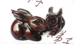INPHIC-宗教 開光桃木玉兔呈祥擺件 木雕木質兔 屬兔 小擺件 避邪助運 生肖兔一對