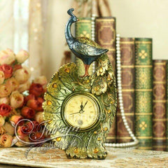 INPHIC-歐式創意家居裝飾品新房結婚擺件樹脂綠孔雀坐鐘座鐘桌鐘