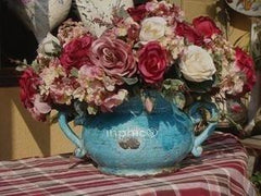 INPHIC-歐式復古 陶瓷做舊藍色雙耳花瓶 家居擺飾 花瓶 花器 粗陶花器