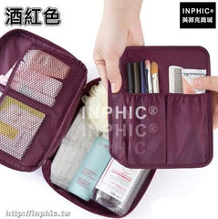 INPHIC-韓國防水旅行收納包洗漱包整理化妝包旅遊出差化妝用品便攜收納袋-酒紅色