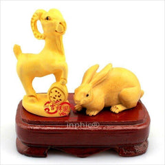 INPHIC-開運 開光白色玉兔楊威擺件屬豬蛇年化太歲開運吉祥物(一對帶底座)