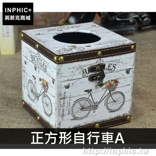 INPHIC-創意紙巾盒車用家居面紙盒防水皮革復古酒吧咖啡聽擺設-正方形自行車A