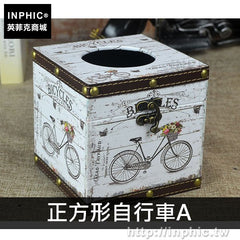 INPHIC-創意紙巾盒車用家居面紙盒防水皮革復古酒吧咖啡聽擺設-正方形自行車A