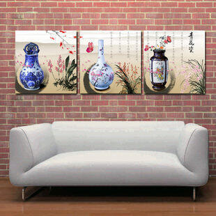 INPHIC-青花瓷 瓷器裝飾畫 掛鐘 掛畫 沙發背景墻裝飾畫 無框畫客廳 梅花
