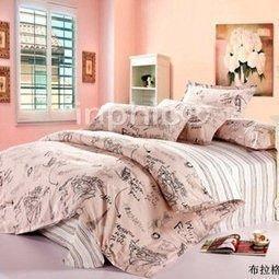 INPHIC-全棉斜紋條紋格子純色四件套 純棉被套床上四件套