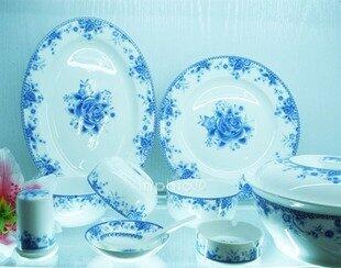 INPHIC-景德鎮陶瓷56頭餐具套裝骨瓷整套餐具青花正藍玫之夜