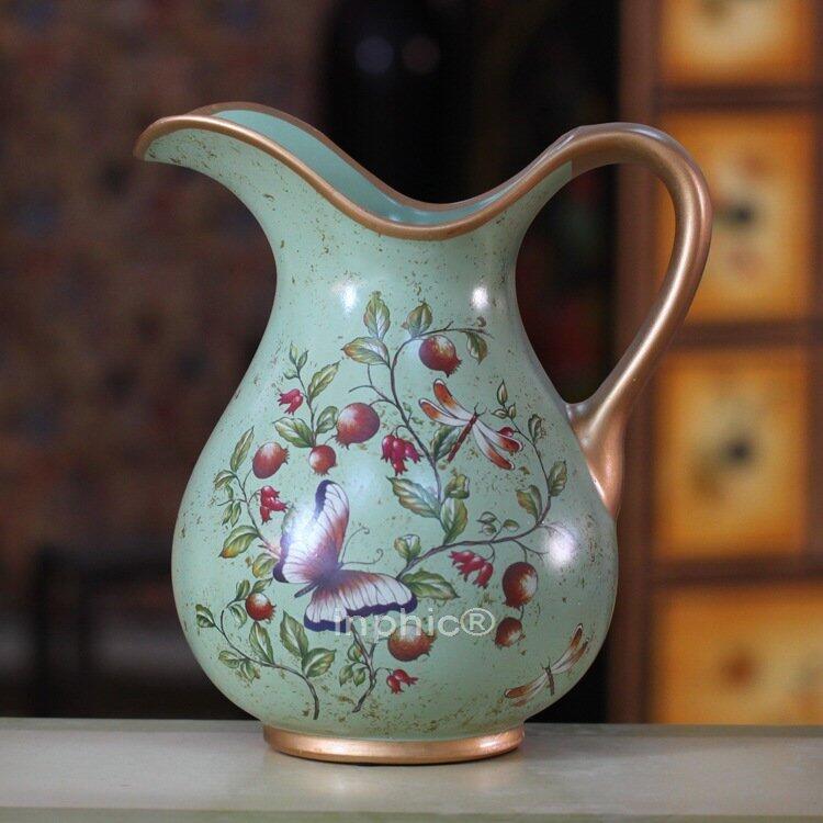 INPHIC-歐式經典蝴蝶伴舞手繪花瓶插花花插擺件田園風格裝飾美式