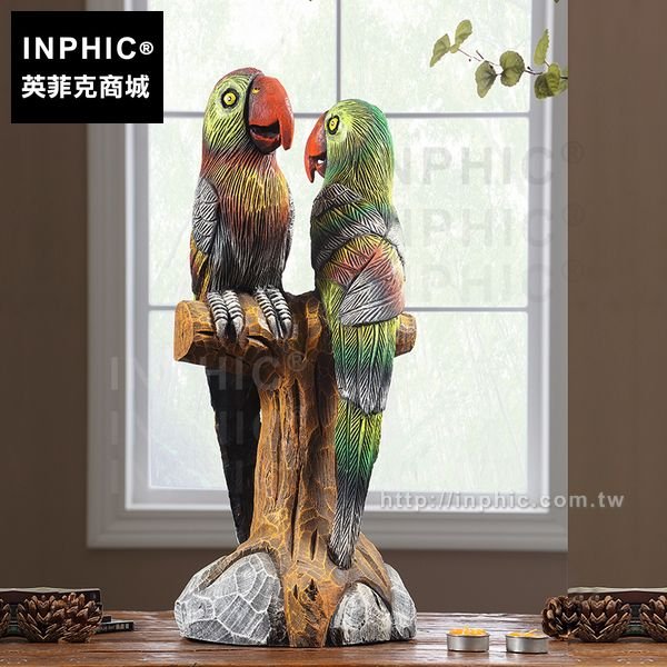 INPHIC-動物擺飾鸚鵡裝飾泰國桌面裝飾擺設擺飾木雕客廳擺設