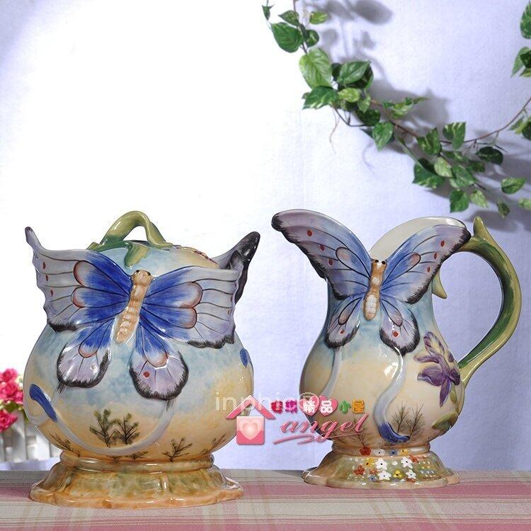 INPHIC-超值簡歐蝶舞陶瓷儲物罐餅乾罐糖果罐花瓶家居飾品擺飾