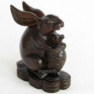 INPHIC-木雕家居風水擺飾紅木工藝品 生肖蘿蔔兔子