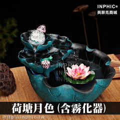 INPHIC-開運 加濕器中式風水球水景開運風水招財開業風水輪假山流水流水噴泉魚池魚缸荷塘月色
