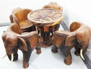 INPHIC-東南亞家居 飾品 工藝品 木雕 泰國風格 象茶幾一套