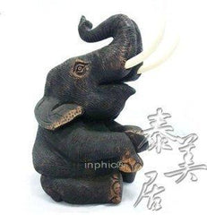 INPHIC-東南亞家居飾品 泰式工藝品 木雕擺飾 家居擺設原木蹲坐小象