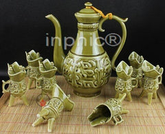 INPHIC-復古酒具套件 古代酒壺酒杯 棕色爵杯瓷 陶瓷酒具套裝 宮廷酒爵