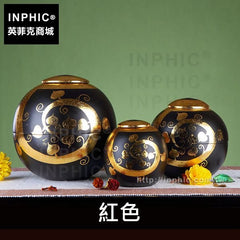 INPHIC-裝飾品木罐子三件套擺飾菩提樹罐寶盒東南亞套裝桌面裝飾-紅色