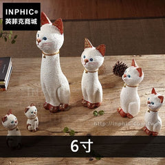 INPHIC-小貓客廳木雕東南亞擺設書房桌面擺飾中式招財貓動物-6寸