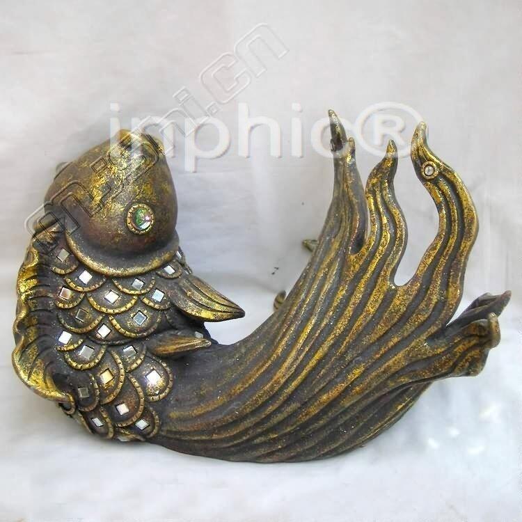 INPHIC-歐式客廳裝飾擺飾飾品泰國田園家居仿木金魚擺飾