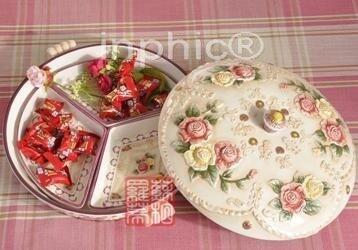 INPHIC-玫瑰花陶瓷糖果盒瓜子盒糖果盤家居飾品擺飾