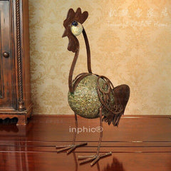 INPHIC-歐式仿舊復古 鐵藝石頭 公雞擺飾 家居裝飾品