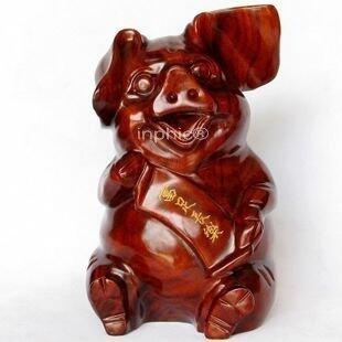 INPHIC-木雕風水擺飾紅木工藝品 生肖招財豬 可愛