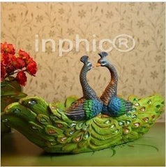 INPHIC-藍孔雀果盤樹脂擺飾 兩隻孔雀  家居擺飾F