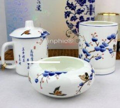 INPHIC-心想事成三件套 青花瓷茶杯筆筒煙灰菸灰缸 創意時尚 實用