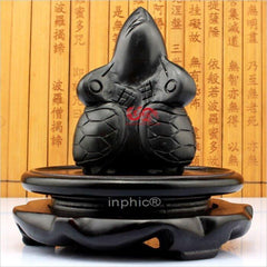 INPHIC-開光黑色靈龜賜福石雕擺件靈龜背葫蘆屬虎的人開運吉祥物(帶底座)