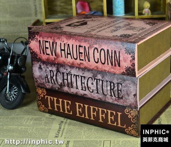INPHIC-歐式高檔復古書盒裝飾書木質模擬書收納盒高檔書房工藝品道具書-B款大款
