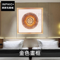 INPHIC-裝飾畫東南亞餐廳會所中式實物畫羽毛民宿掛畫客廳-金色畫框